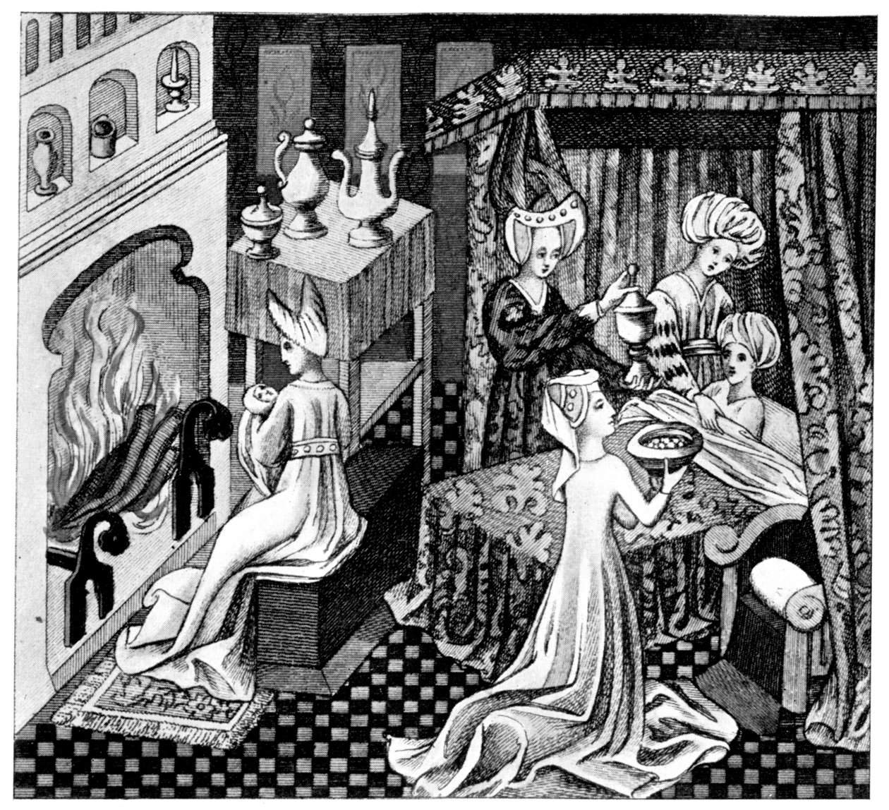 Escena de dormitorio, siglo XV, 1910 de Unbekannt