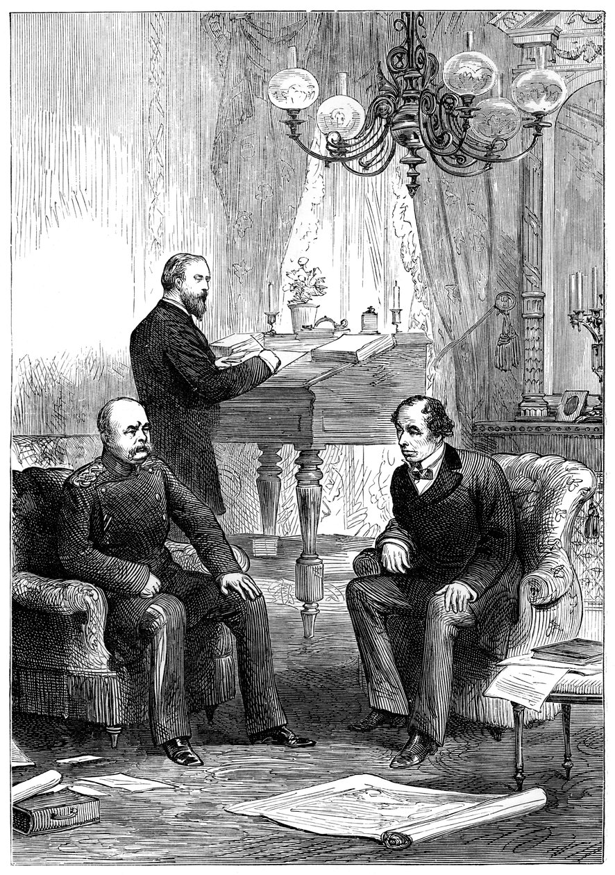 Benjamin Disraeli 1804-1881 reunido con Otto von Bismarck 1815-1898, Berlín, 1878 de Unbekannt