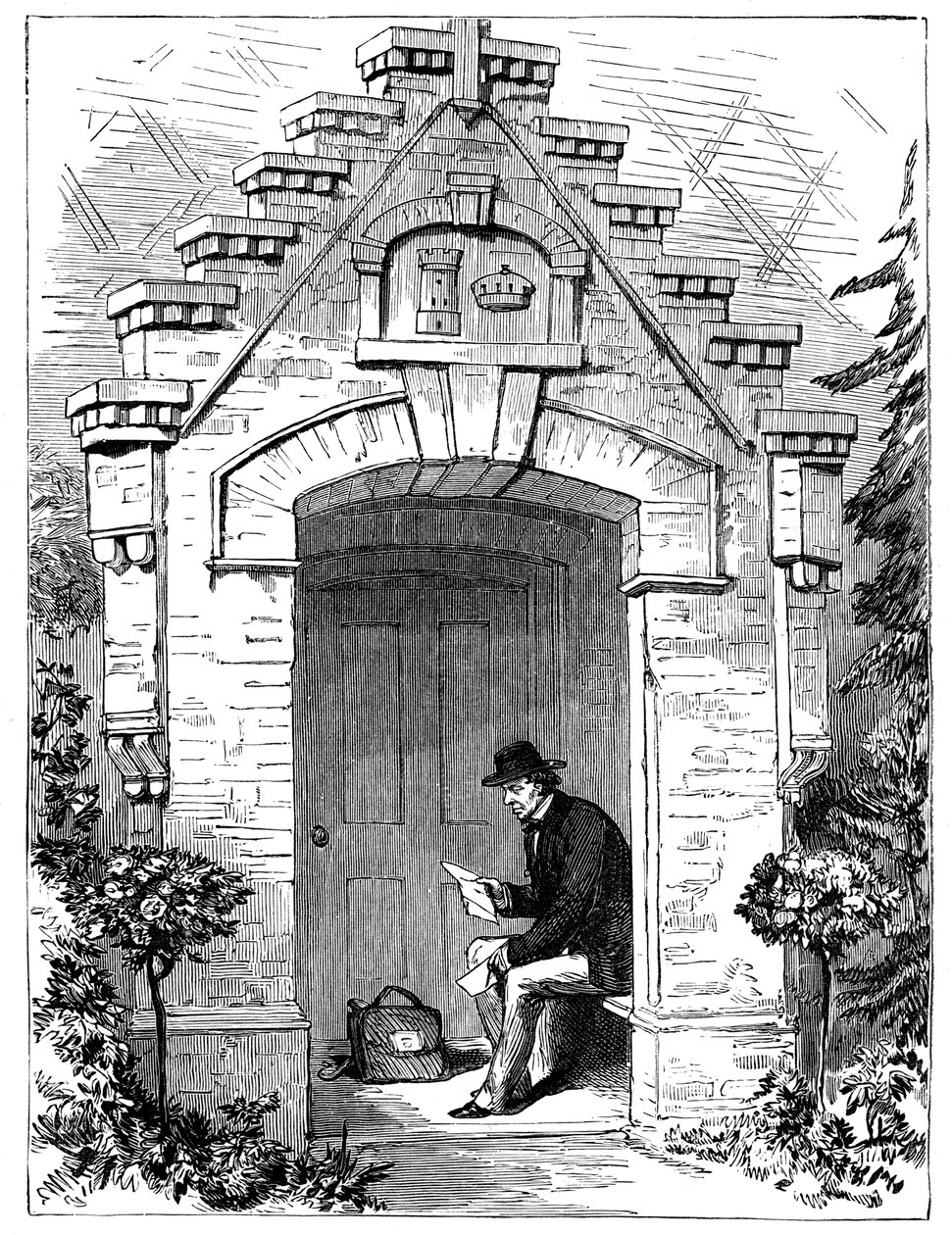 Benjamin Disraeli 1804-1881 leyendo cartas en el porche de Hughenden Lodge, siglo XIX de Unbekannt