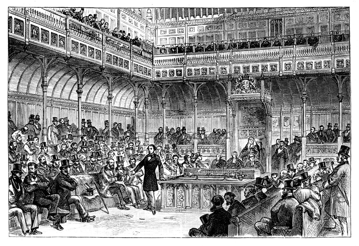 Benjamin Disraeli presentando su proyecto de reforma en la Cámara de los Comunes, c. 1867 de Unbekannt