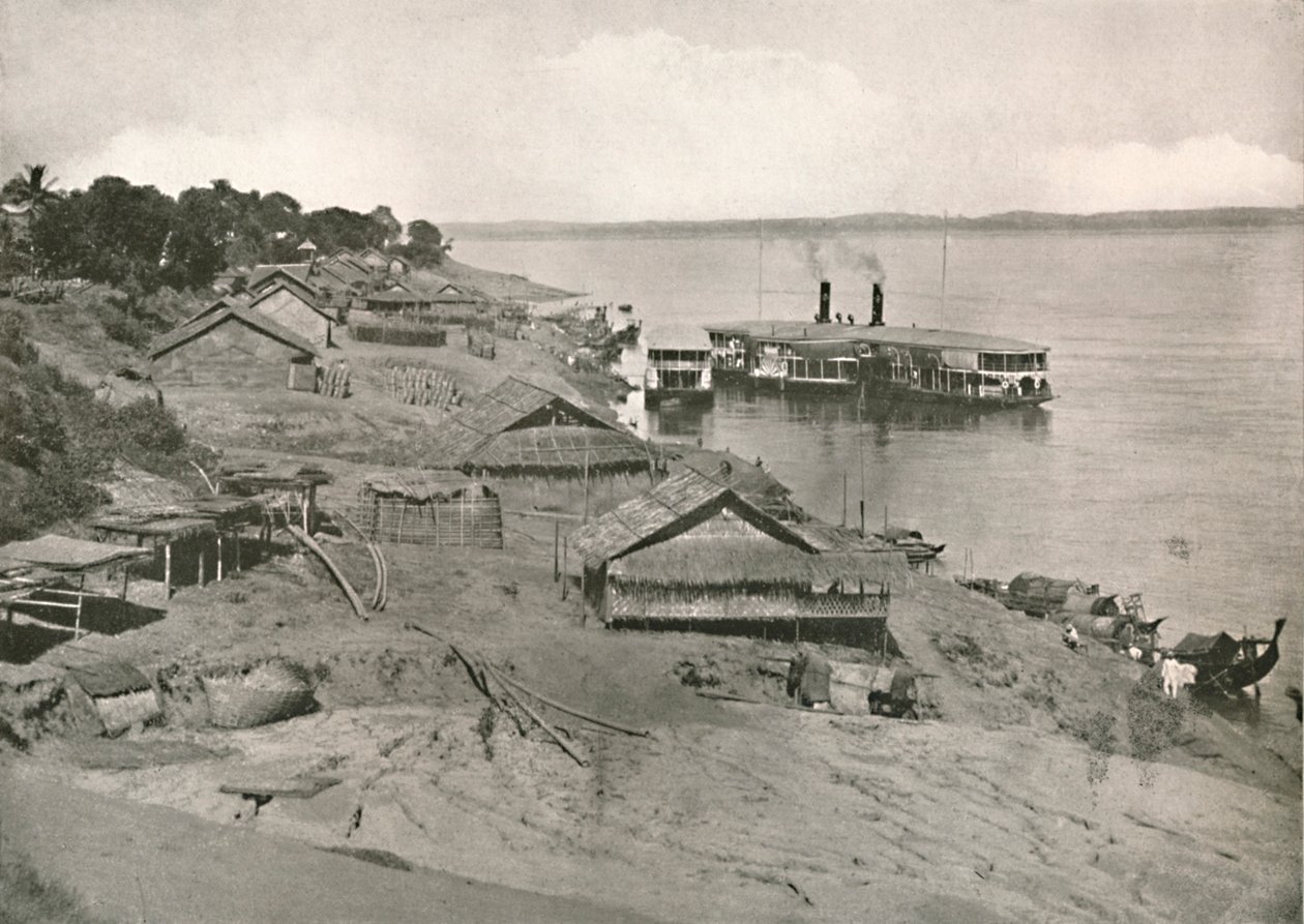 Bhamo - Vapor de correo de la flotilla de Irrawaddy en el embarcadero, 1900 de Unbekannt