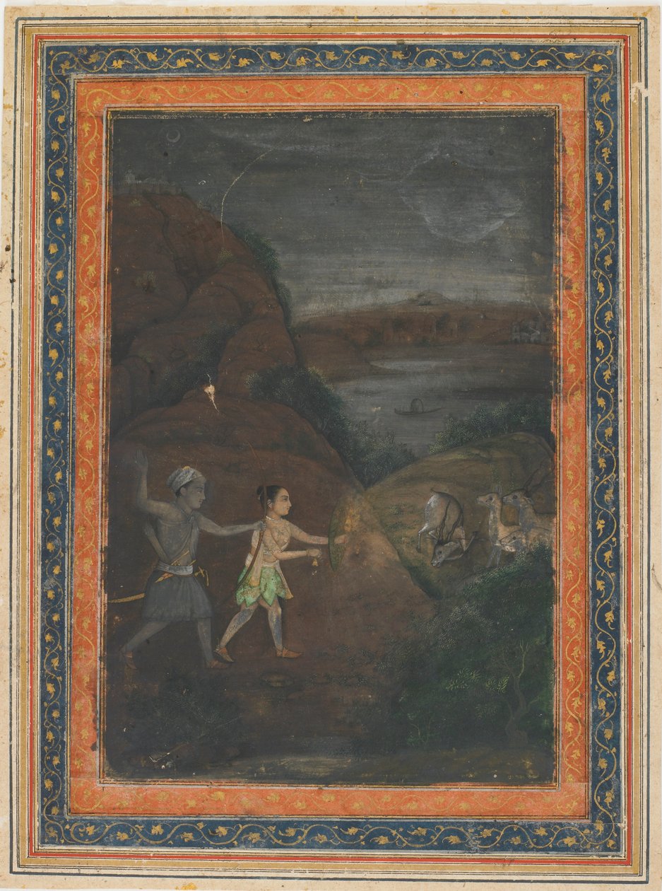 Bhils cazando ciervos por la noche, siglo XVIII de Unbekannt