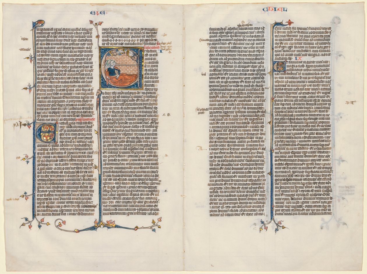 Bifolio de una Biblia: Inicial E[t factum est] con Ezequiel, c. 1290 de Unbekannt