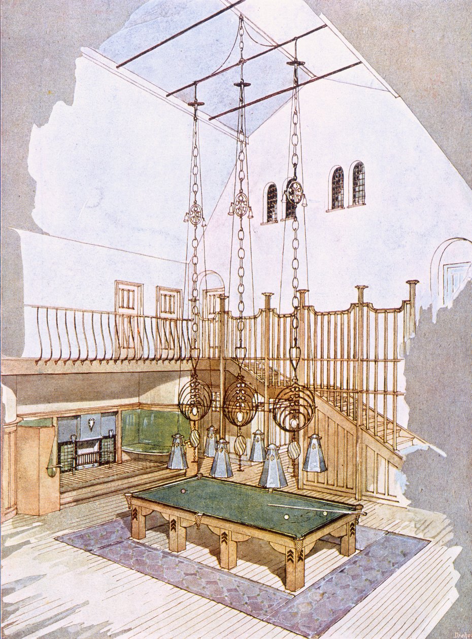 Sala de billar, diseñada por George Walton, de 