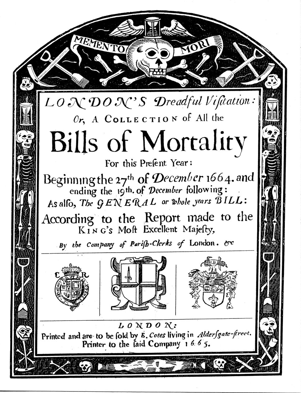 Facturas de mortalidad para Londres, cubriendo parte del período de la Gran Plaga, 1664-1665 de Unbekannt