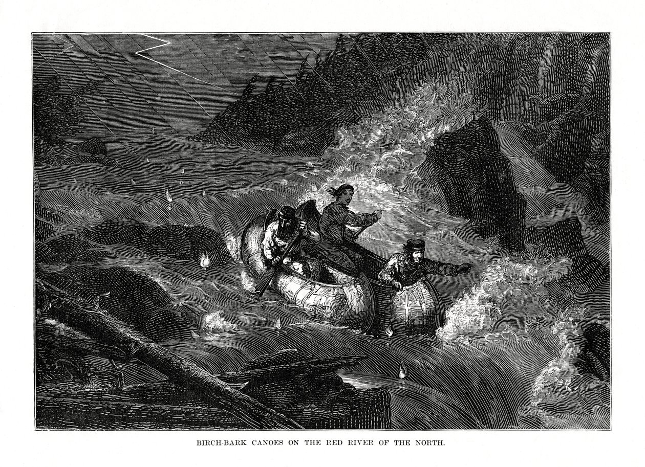 Canoas de corteza de abedul en el Río Rojo del Norte, Estados Unidos, 1877 de Unbekannt