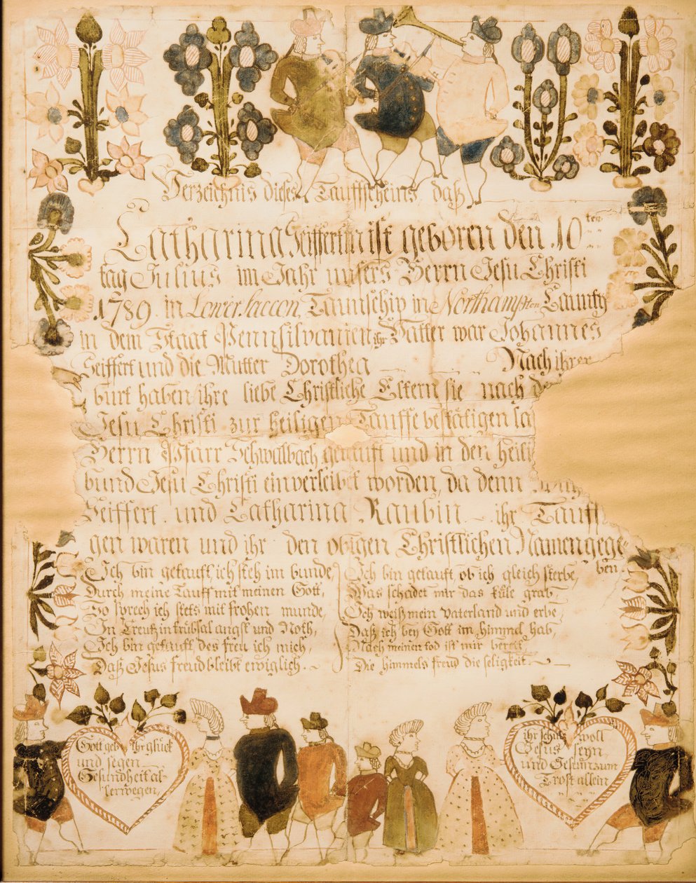 Certificado de nacimiento y bautismo, 1789 de Unbekannt