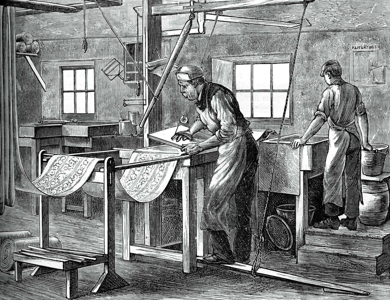 Impresores de bloques trabajando, c. 1880 de Unbekannt