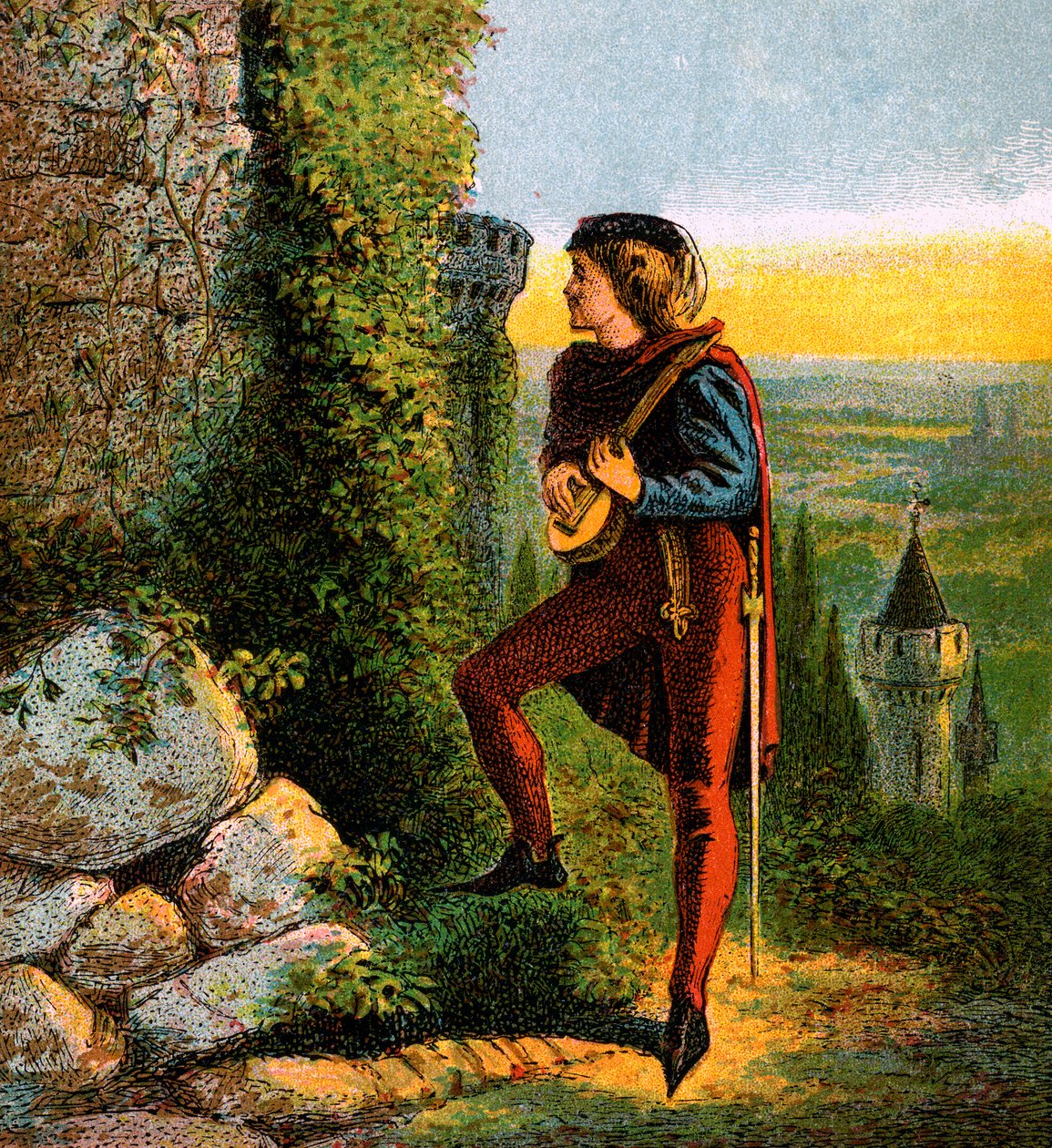 Blondel en la prisión de Ricardo, siglo XII, c. 1850 de Unbekannt
