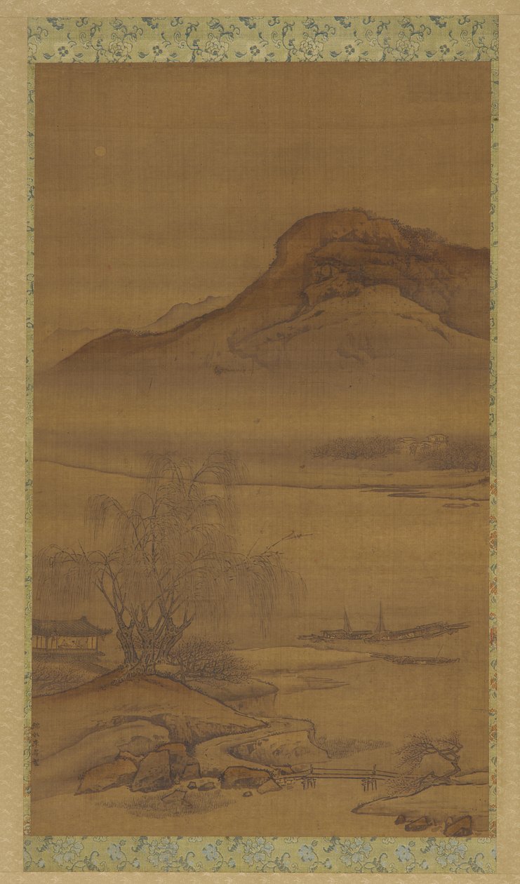 Barcos amarrados en el río nocturno, dinastía Qing de Unbekannt