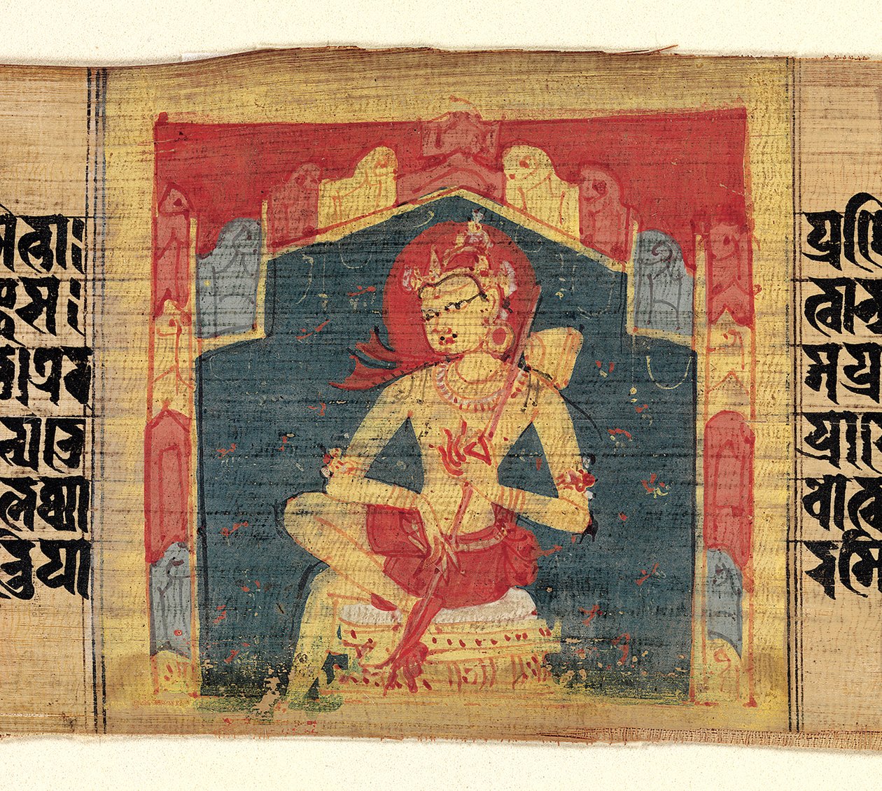 Bodhisattva en una gruta de montaña, tocando un instrumento de cuerda Vina..., ca. 1090 de Unbekannt