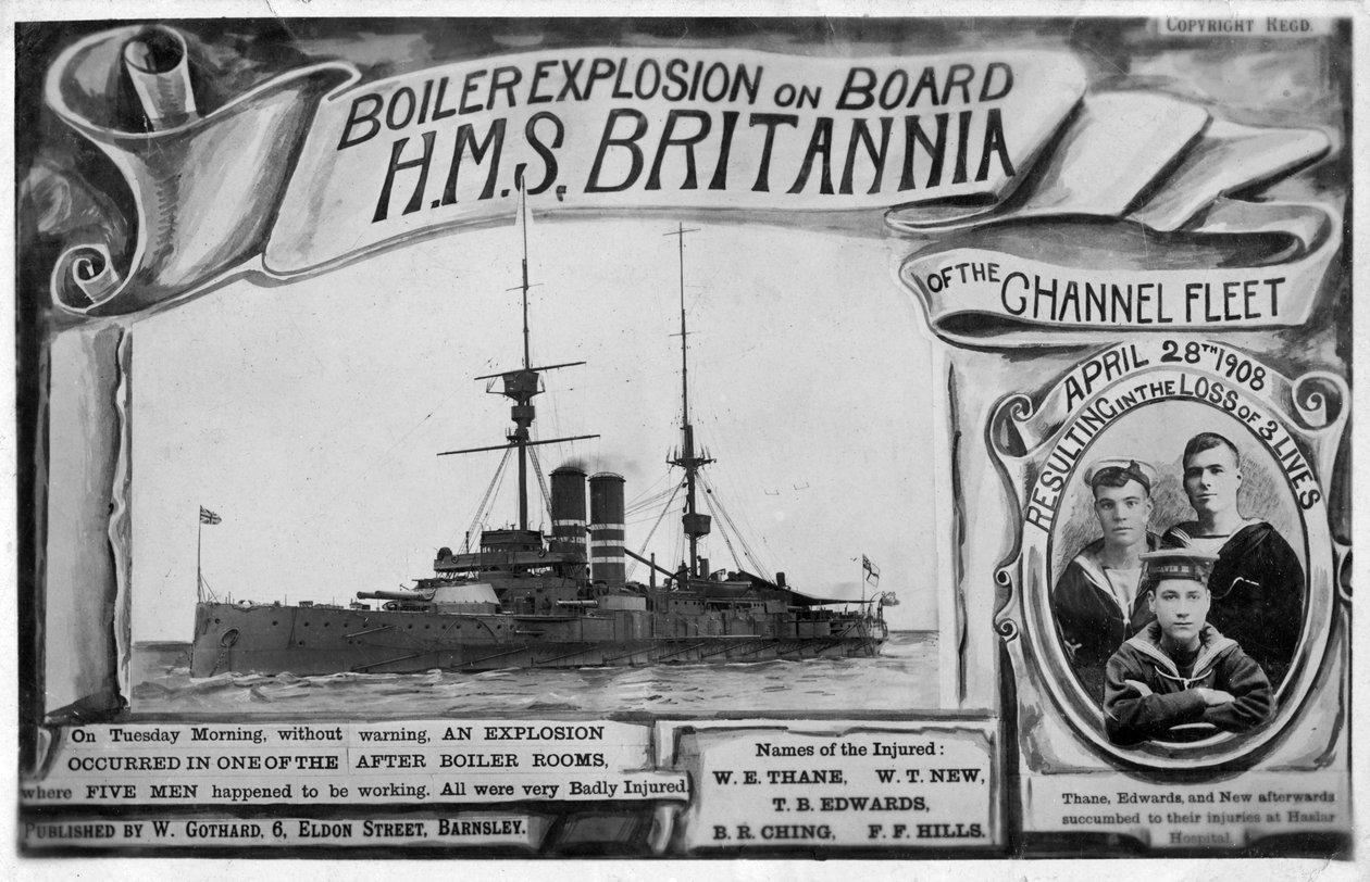 Explosión de caldera a bordo del HMS Britannia, 28 de abril de 1908 de Unbekannt
