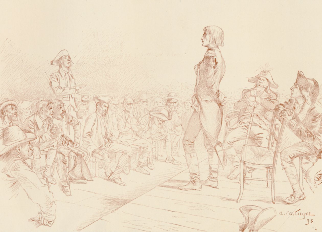 Bonaparte dirigiéndose a un club jacobino en Córcega, c1789, 1896 de Unbekannt