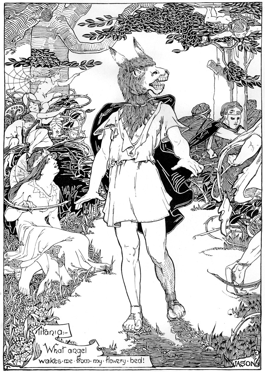 Bottom en escena de El Sueño de una Noche de Verano de William Shakespeare, 1898 de Unbekannt