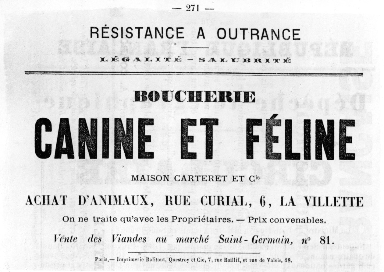 Boucherie Canine et Feline, de los carteles políticos franceses de la Comuna de París, mayo de 1871 de Unbekannt