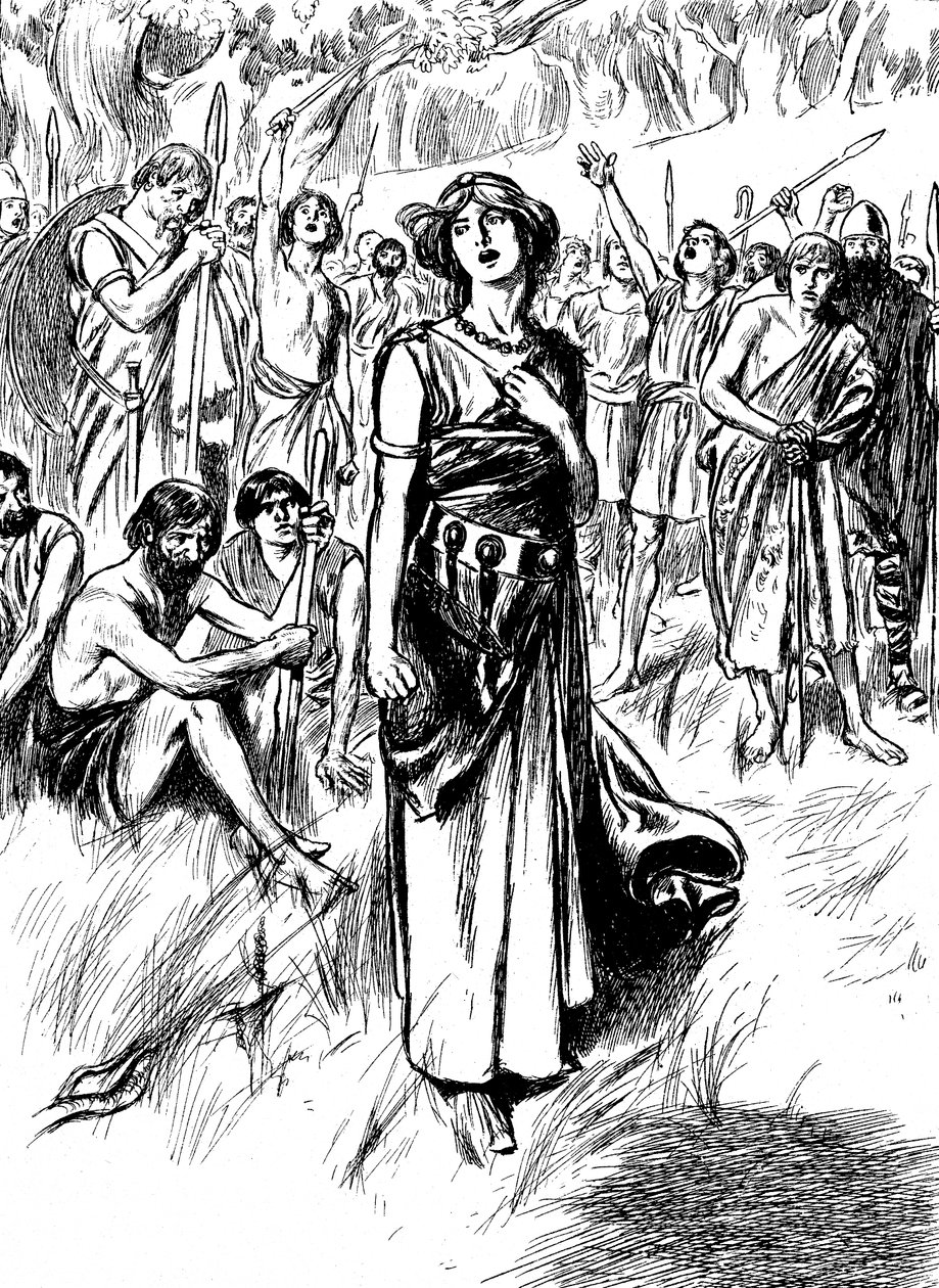Boudicca Boadicea, reina británica de los icenos del siglo I, arengando a sus tropas, c1900 de Unbekannt
