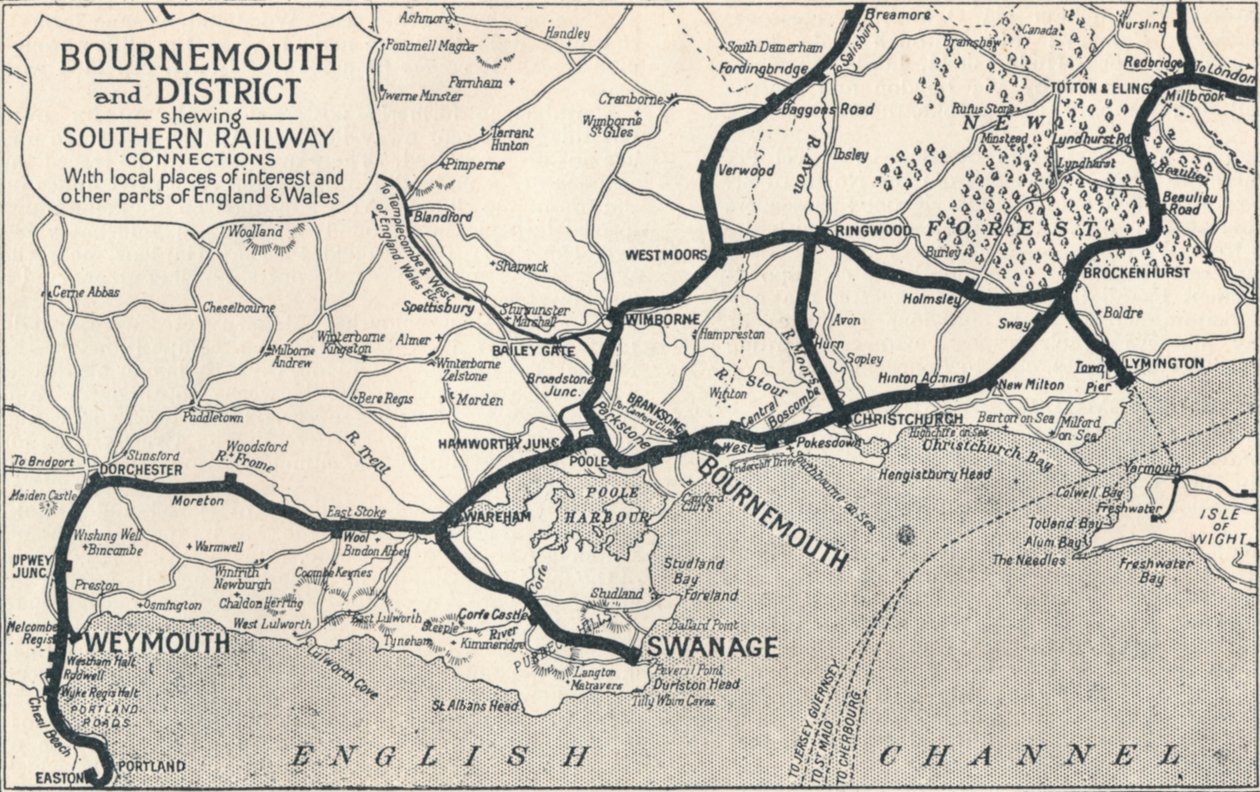 Bournemouth y Distrito, mostrando conexiones del Ferrocarril del Sur, 1929 de Unbekannt