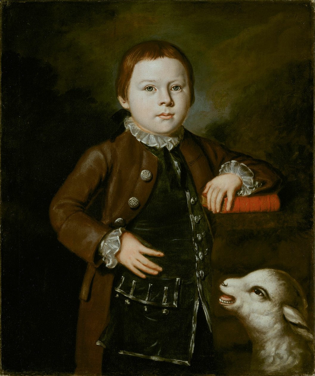 Niño de la familia Hallett con cordero, 1766-1776 de Unbekannt