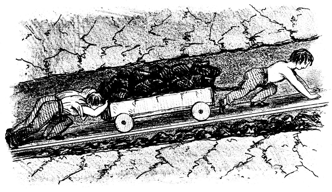 Niños mineros moviendo carbón en una veta estrecha, Lancashire, Inglaterra, 1848 de Unbekannt