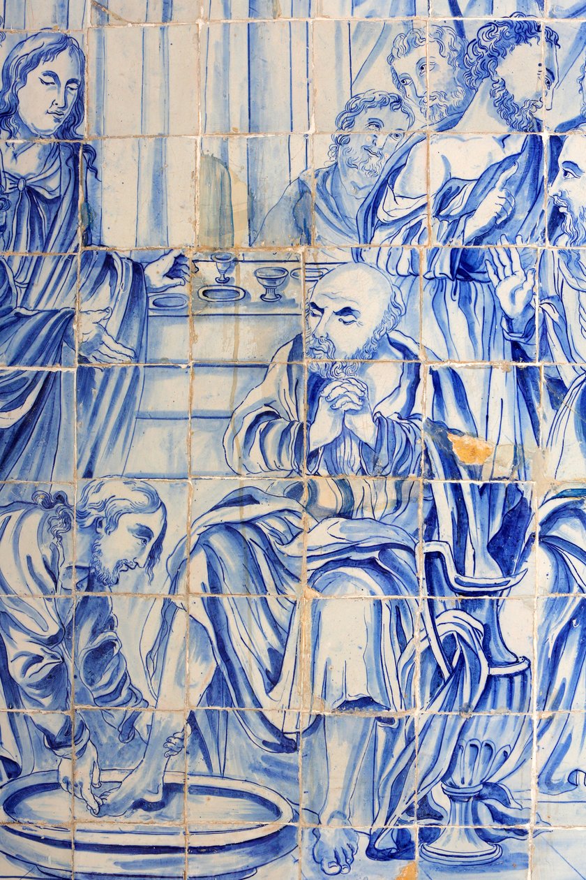 Brasil, Bahía, Salvador: Azulejo en la iglesia de Bonfim: Jesús lavando los pies de un discípulo de Unbekannt