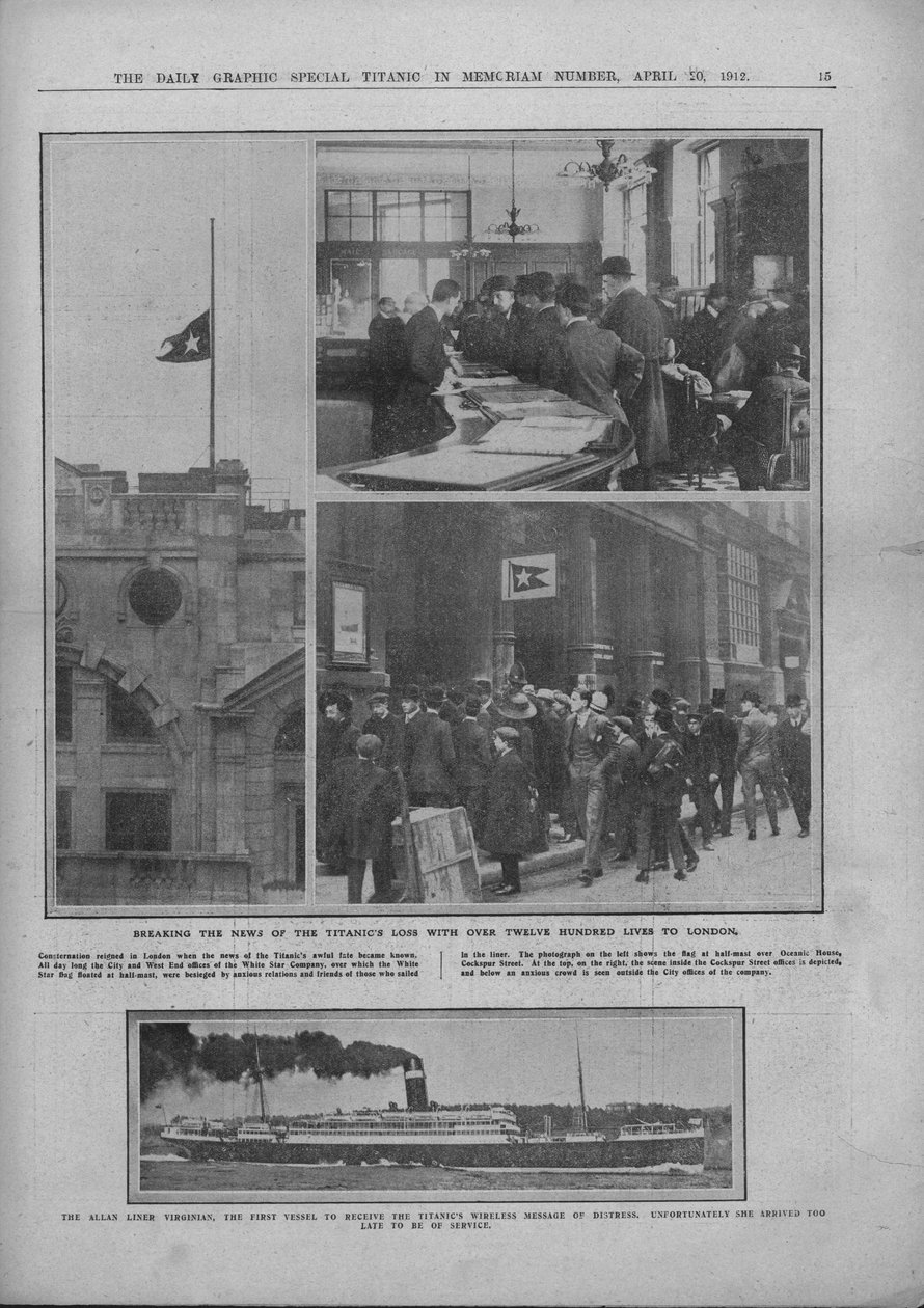 Dando la noticia de la pérdida del Titanic, y RMS Virginian, 20 de abril de 1912 de Unbekannt