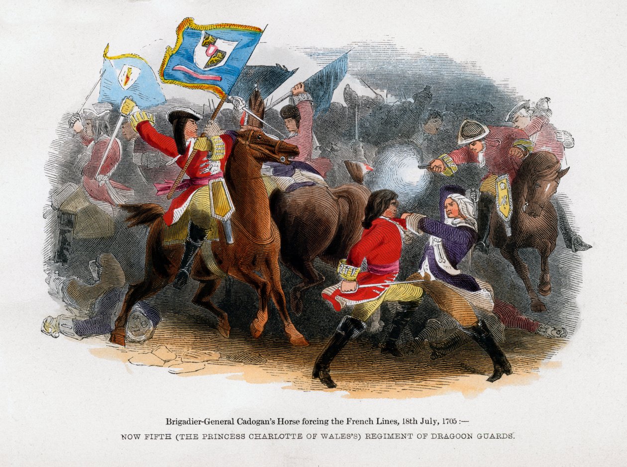 El caballo del Brigadier General Cadogan forzando la línea francesa, 18 de julio de 1705 de Unbekannt