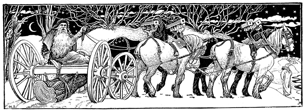 Llevando el tronco de Navidad a casa, 1883 de Unbekannt
