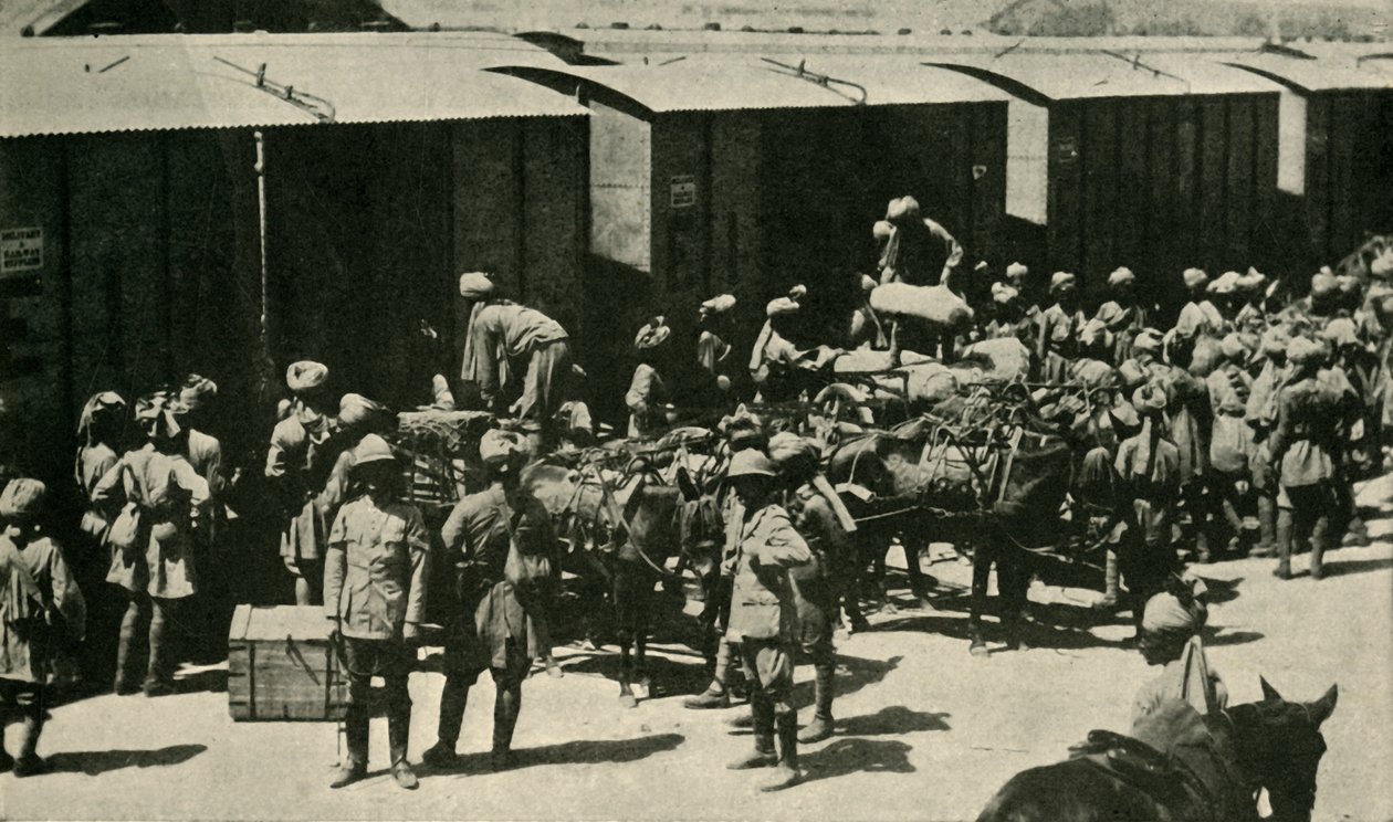 Soldados británicos e indios en Bombay, India, Primera Guerra Mundial, 1914 de Unbekannt