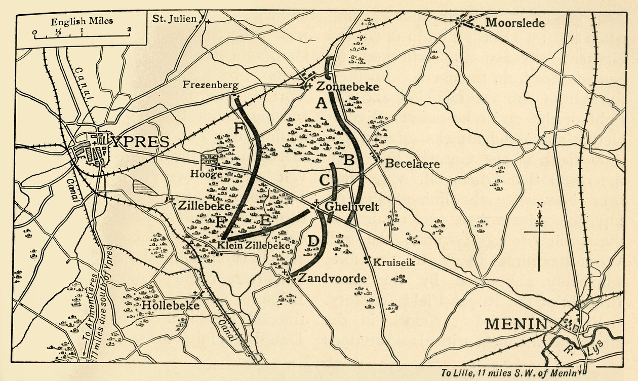 Posiciones británicas antes de la Primera Batalla de Ypres, Primera Guerra Mundial, 1914, c1920 de Unbekannt