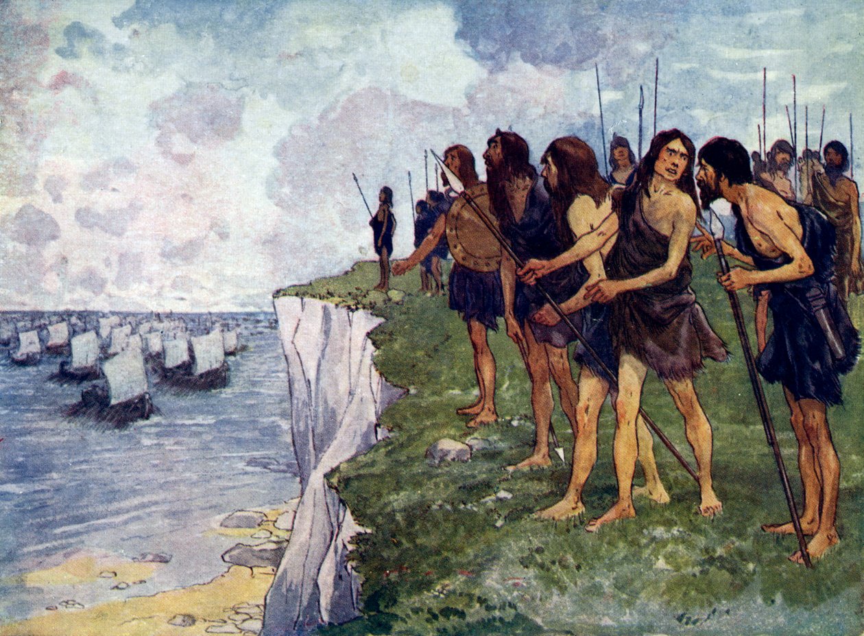 Británicos esperando la llegada inminente de barcos vikingos, siglo XVI de Unbekannt
