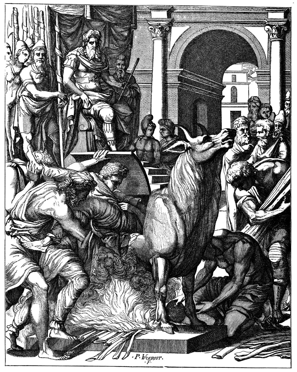 Toro de Falaris, tirano de Agrigento, Sicilia, c. 570 a.C., siglo XVI de Unbekannt
