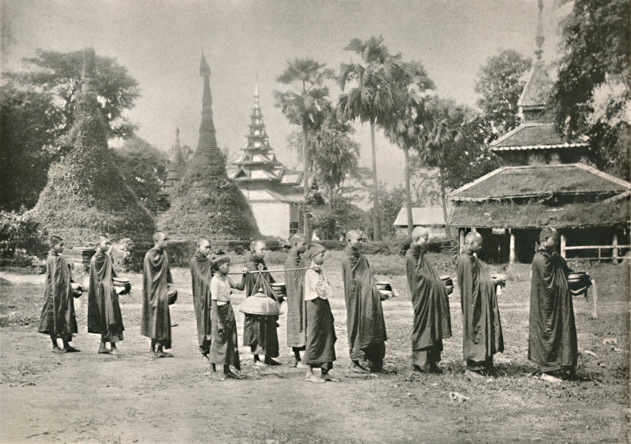 Monjes birmanos recolectando limosnas, 1900 de Unbekannt