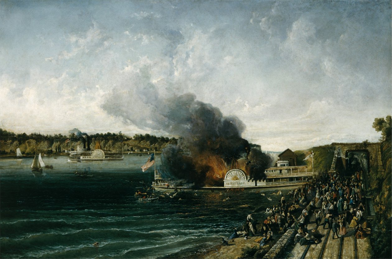 Incendio del Barco de Ruedas Henry Clay, ca. 1854-60 de Unbekannt