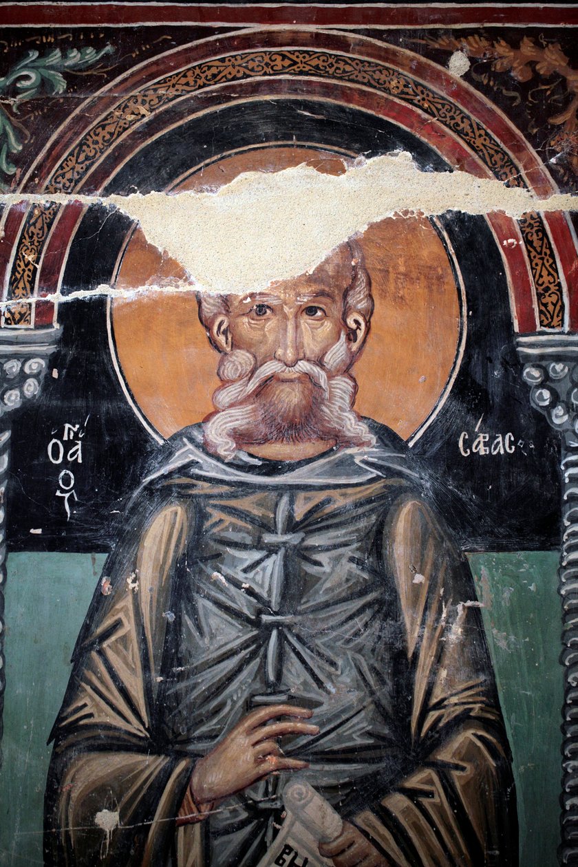 Fresco bizantino del siglo XV (detalle) San Sabas Pintura mural Capilla del Arcángel Miguel, pueblo de Galata Chipre Iglesias pintadas sitio UNESCO Troodos, Chipre de Unbekannt