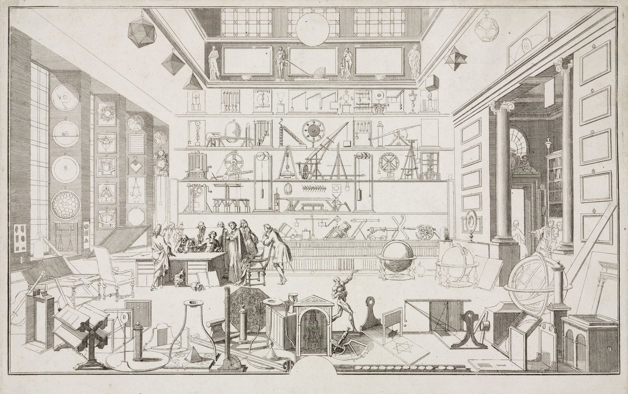 Gabinete de Geometría de Mr LE CLERC - Centros de Investigación El Laboratorio Físico de la Academia de Ciencias, París, c 1700 de Unbekannt