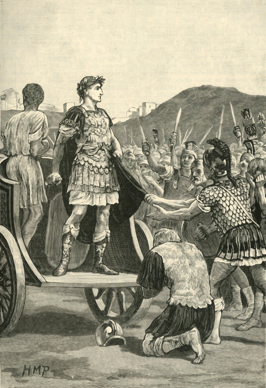 César dirigiéndose a las legiones descontentas en el Campo de Marte, 1890 de Unbekannt