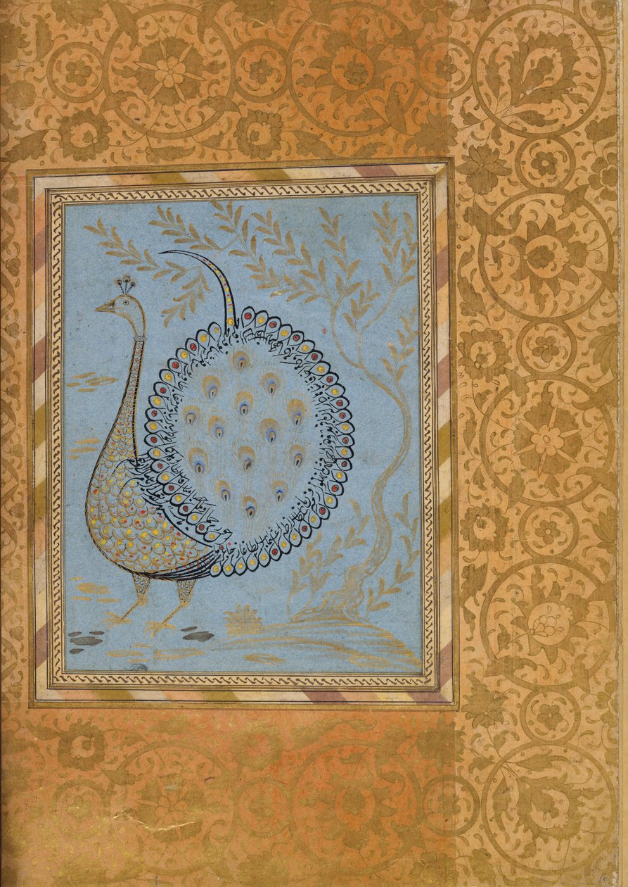 Composición Caligráfica en Forma de Pavo Real, Folio del Álbum Bellini, ca. 1600 de Unbekannt