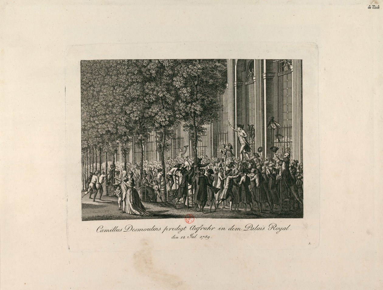 Camille Desmoulins en los Jardines del Palais Royal, c. 1797-1800 de Unbekannt