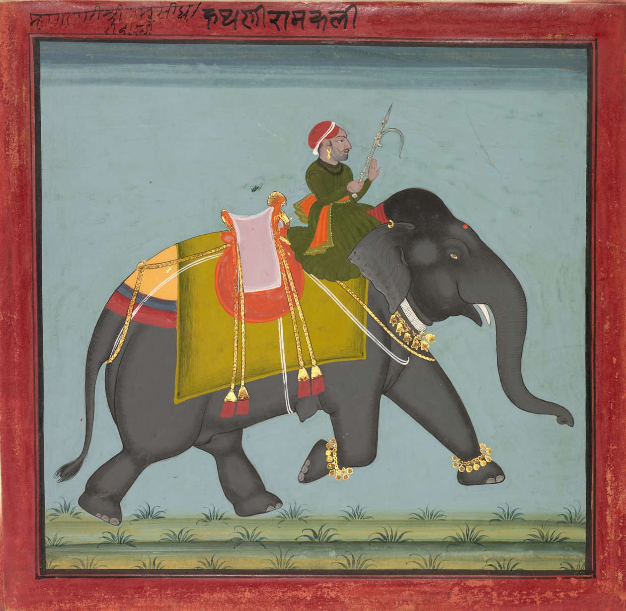 Elefante enjaezado con un mahout, datado en 1761 de Unbekannt