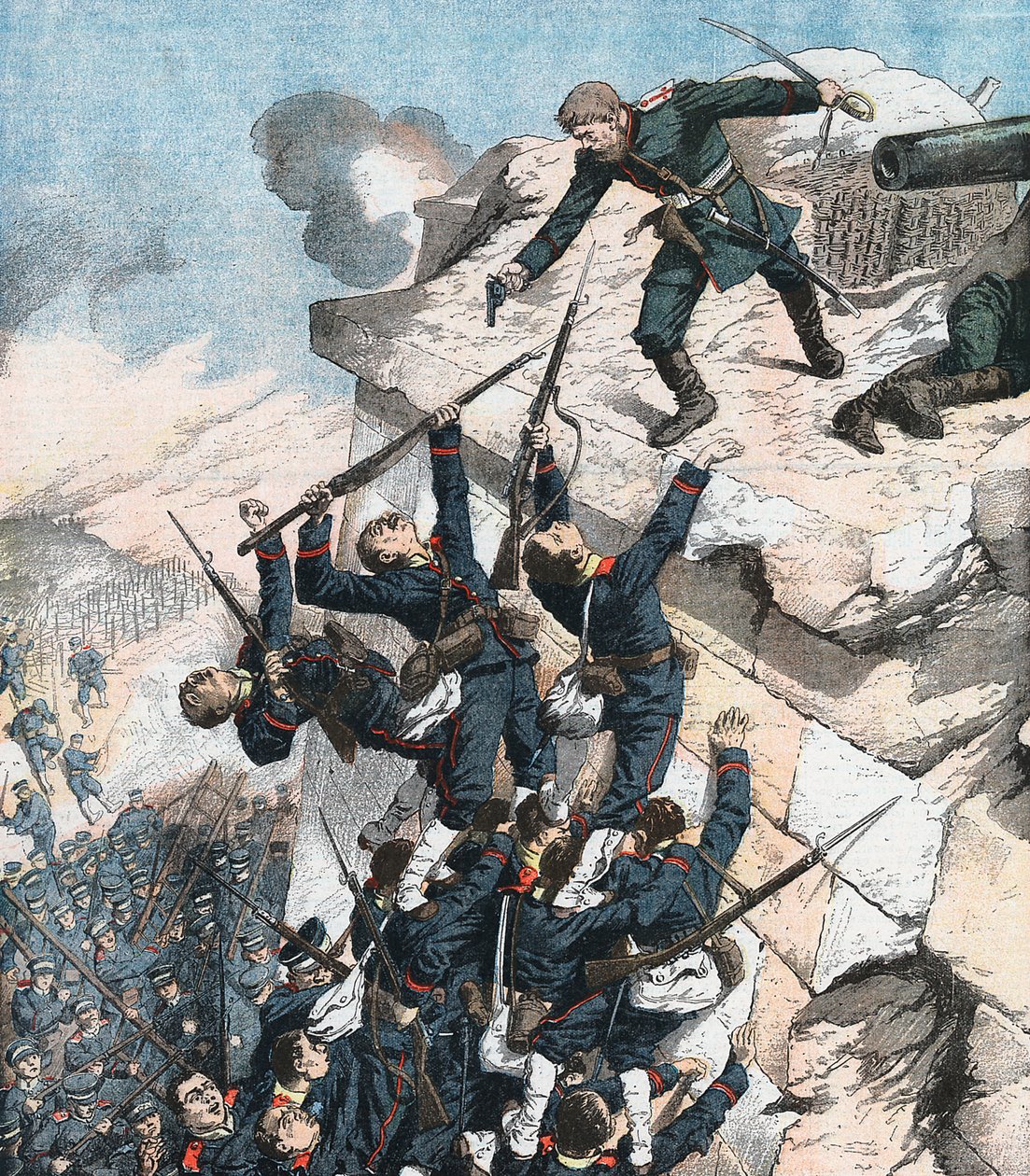 El capitán Lebedief defendiendo heroicamente el bastión en Port Arthur, Guerra Ruso-Japonesa, 1904-1905 de Unbekannt