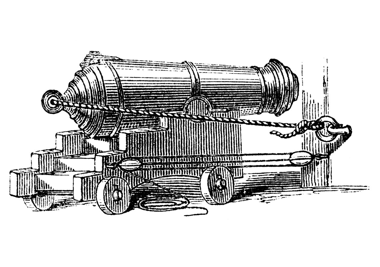 Carronada, pieza corta de artillería naval con cámara de gran calibre, como un mortero, c1884 de Unbekannt