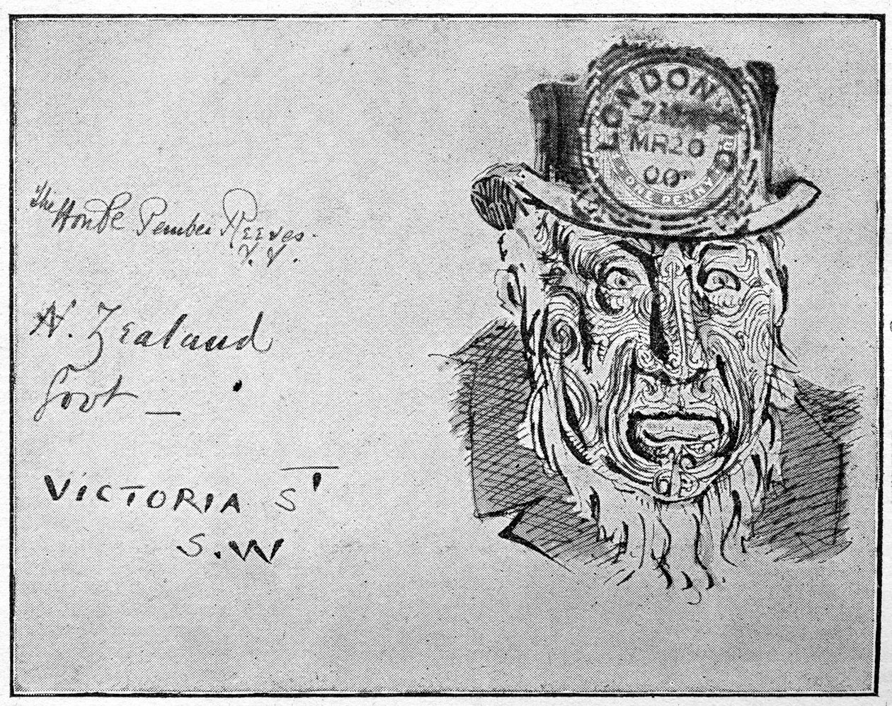 Caricatura que representa al líder bóer Paul Kruger como un maorí, 1900 de Unbekannt