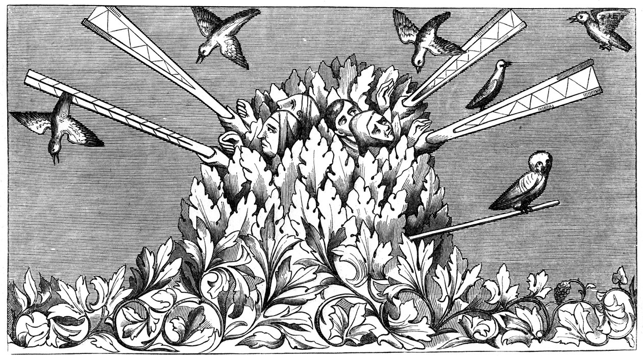 Cazando pájaros, siglo XIV, 1849 de Unbekannt