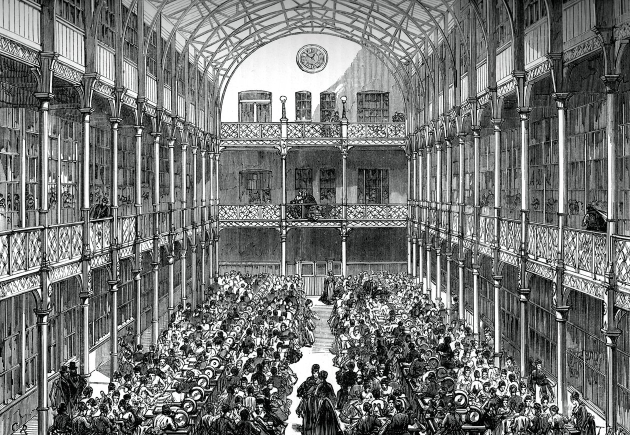 Sala central del Depósito de Ropa del Ejército Real, Pimlico, c1880 de Unbekannt