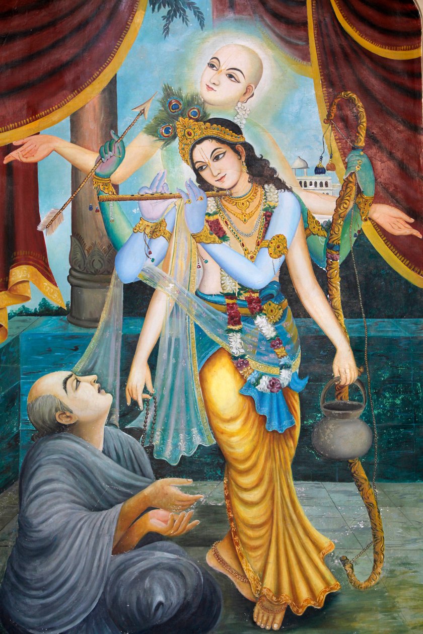 Chaityana Mahaprahbu, un santo vaishnava y reformador social del siglo XV. Vaishnava significa venerar a Vishnu o Krishna (Krishna, tocando la flauta, es uno de los avatares de Vishnu). Vrindavan, India de Unbekannt