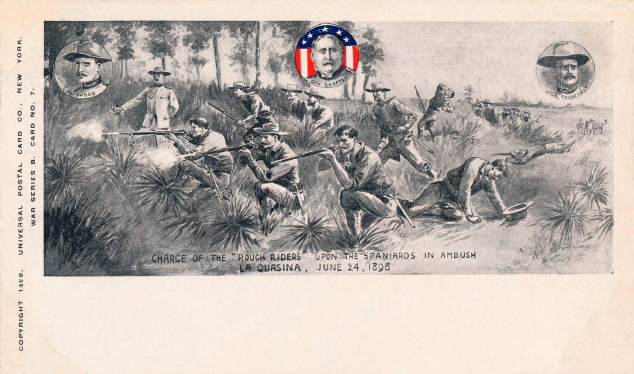 Carga de los Rough Riders sobre los españoles en emboscada, La Quasina, 24 de junio de 1898, c1900 de Unbekannt