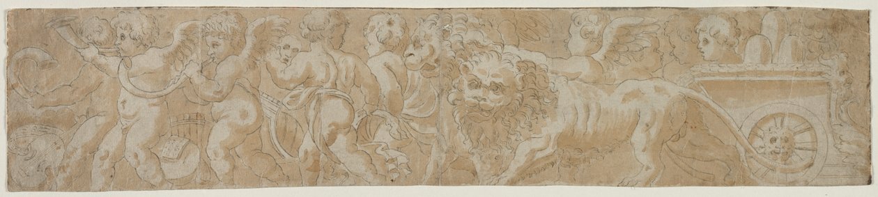 Carro tirado por leones con amorini (recto) Estudio arquitectónico parcial (verso), primera mitad de 1500s de Unbekannt