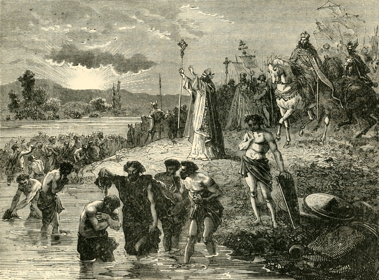 Carlomagno haciendo bautizar a los sajones en el Weser, 782 d.C. 1890 de Unbekannt