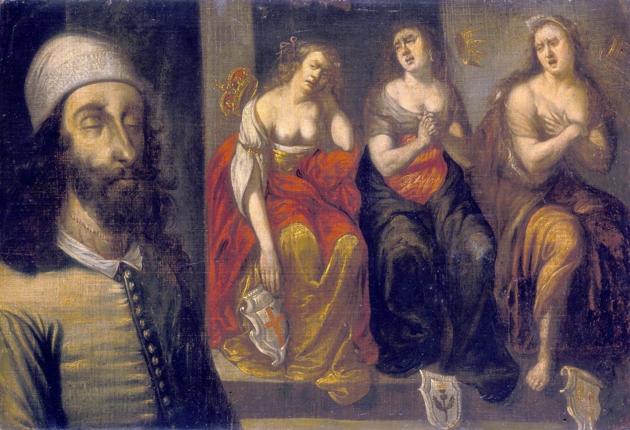 Carlos I después de su ejecución con su cabeza cosida, 1660s de Unbekannt