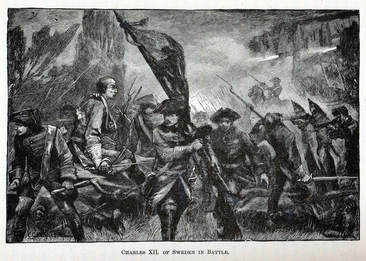 Carlos XII de Suecia en batalla de Unbekannt